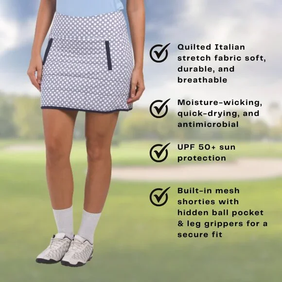 KINONA Quilted & Cozy Golf Skort L Navy White Print UPF 50 Built-in Shorts - Picture 2 of 7